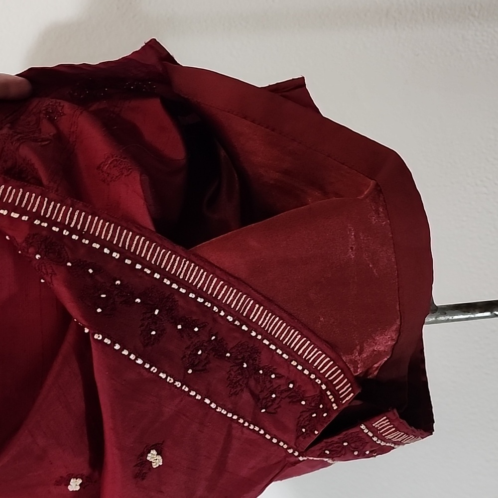 Charter Club Dress 100% Silk Embroidered And Beaded Flowers And Trim Red Size 8 - Picture 15 of 16